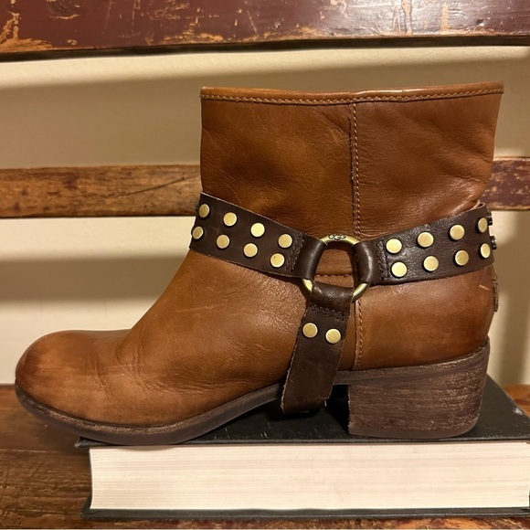 UGG Darling Harness Ankle Boot Whiskey Brown Cowboy Biker Booties - Picture 5 of 15
